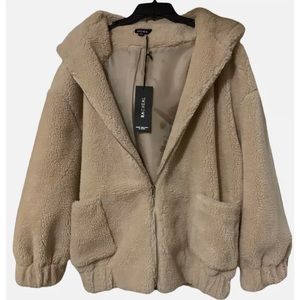 Woman’s Rachel Zoe beige polyester faux fur full zip jacket Size 2X/3X NWOT